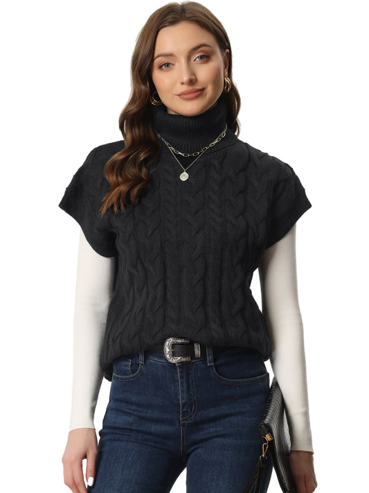 Women's Casual Turtleneck Twist Sleeveless Vest Solid Color Knit Pullover Sweater