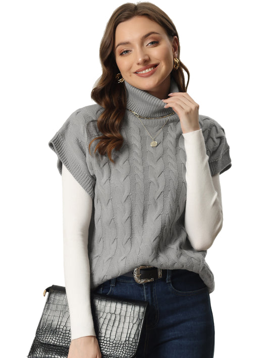 Women's Casual Turtleneck Twist Sleeveless Vest Solid Color Knit Pullover Sweater