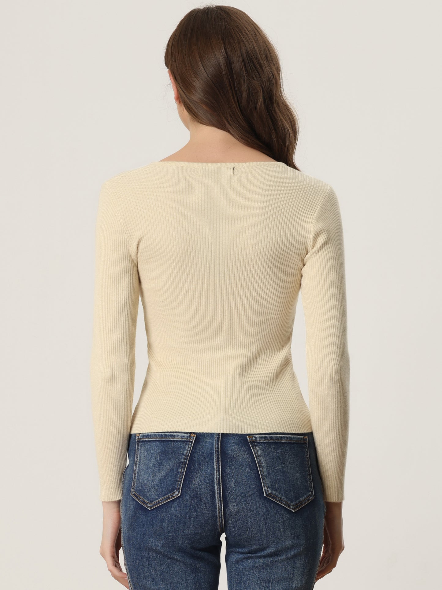 Suéter informal de cuello en forma de corazón para mujer, suéter de manga larga, suéter ajustado