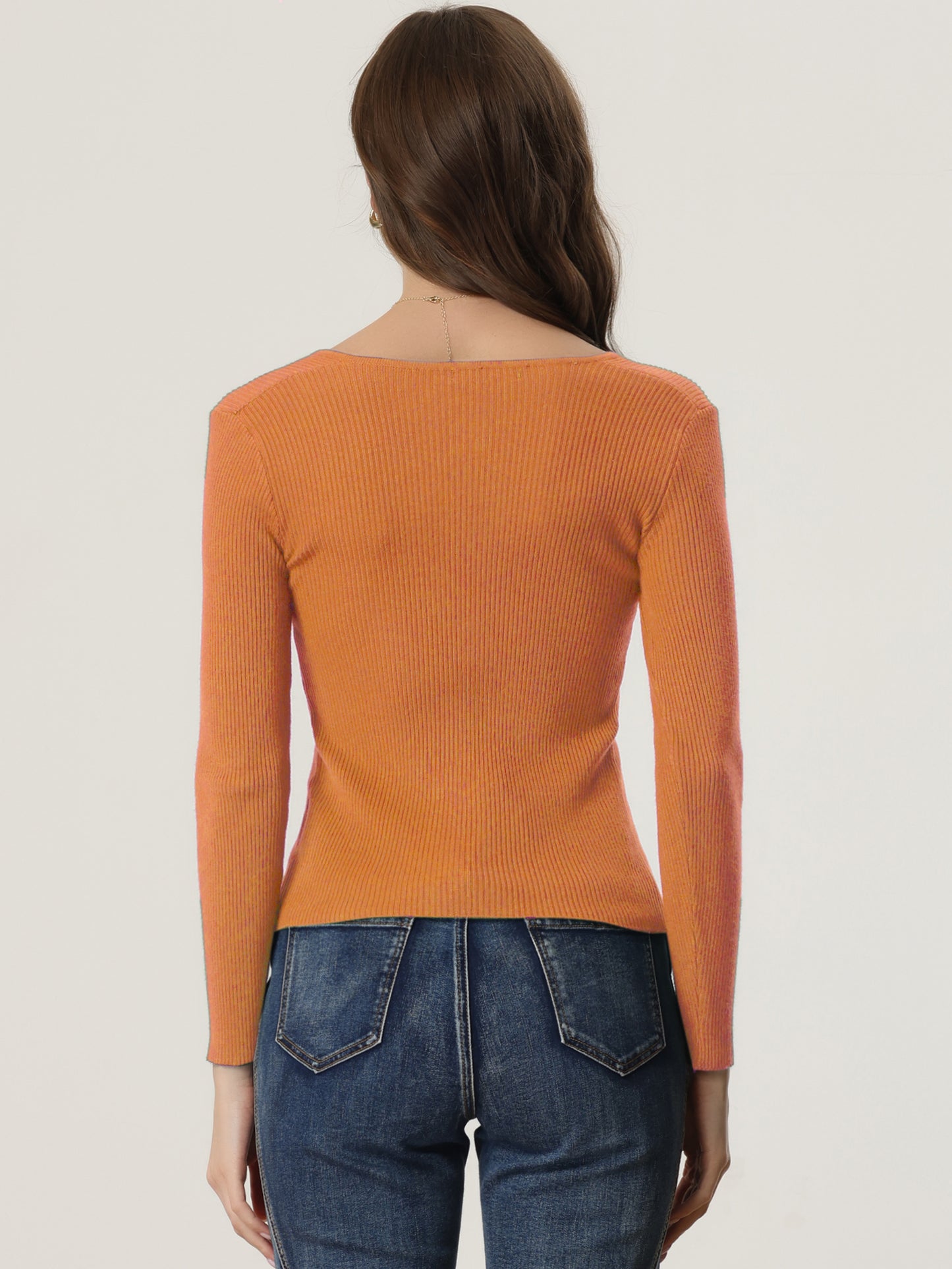 Women's Casual Sweetheart Neck Sweater Long Sleeve Top Slim Fit Pullover Sweater