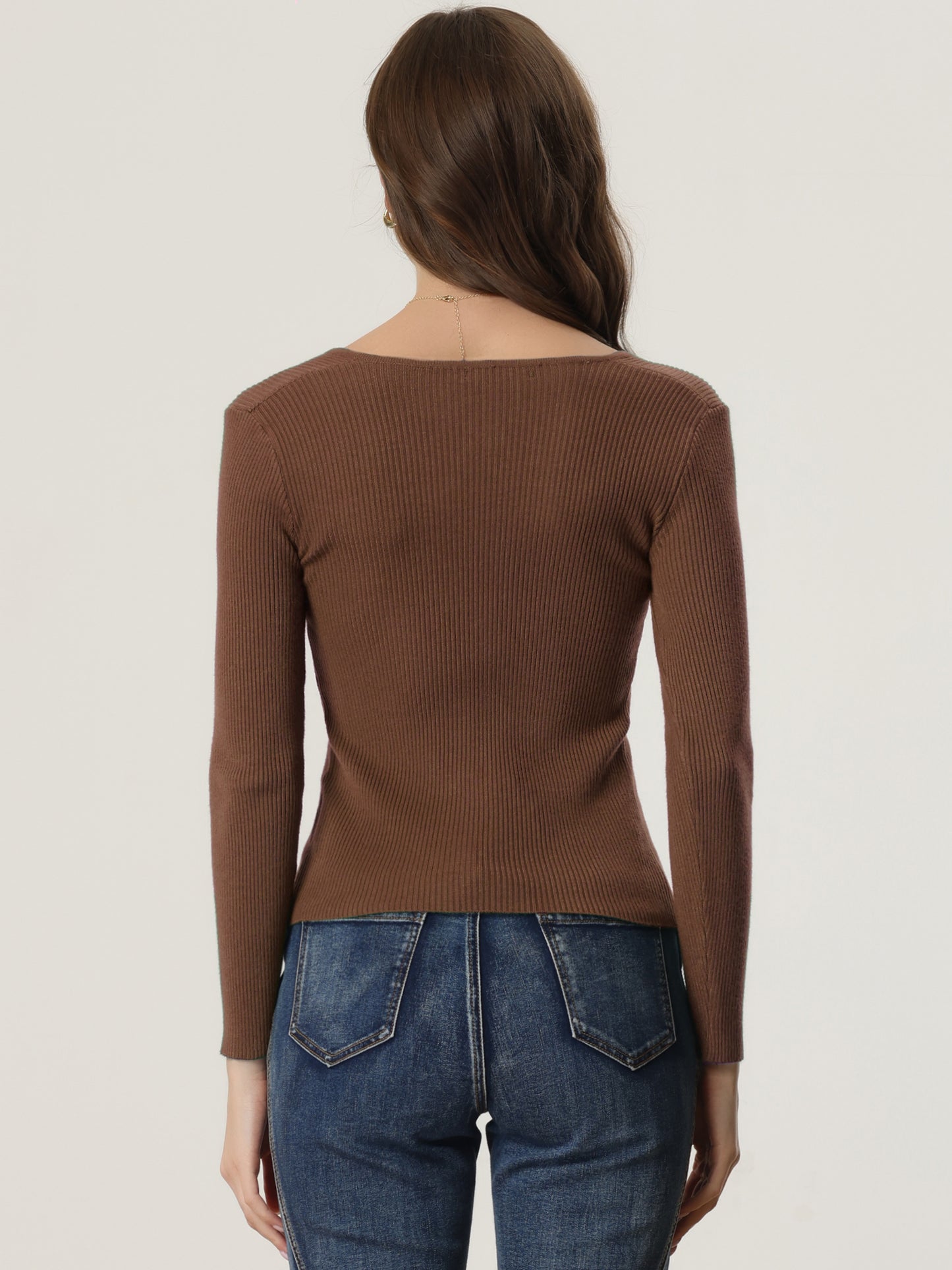 Women's Casual Sweetheart Neck Sweater Long Sleeve Top Slim Fit Pullover Sweater