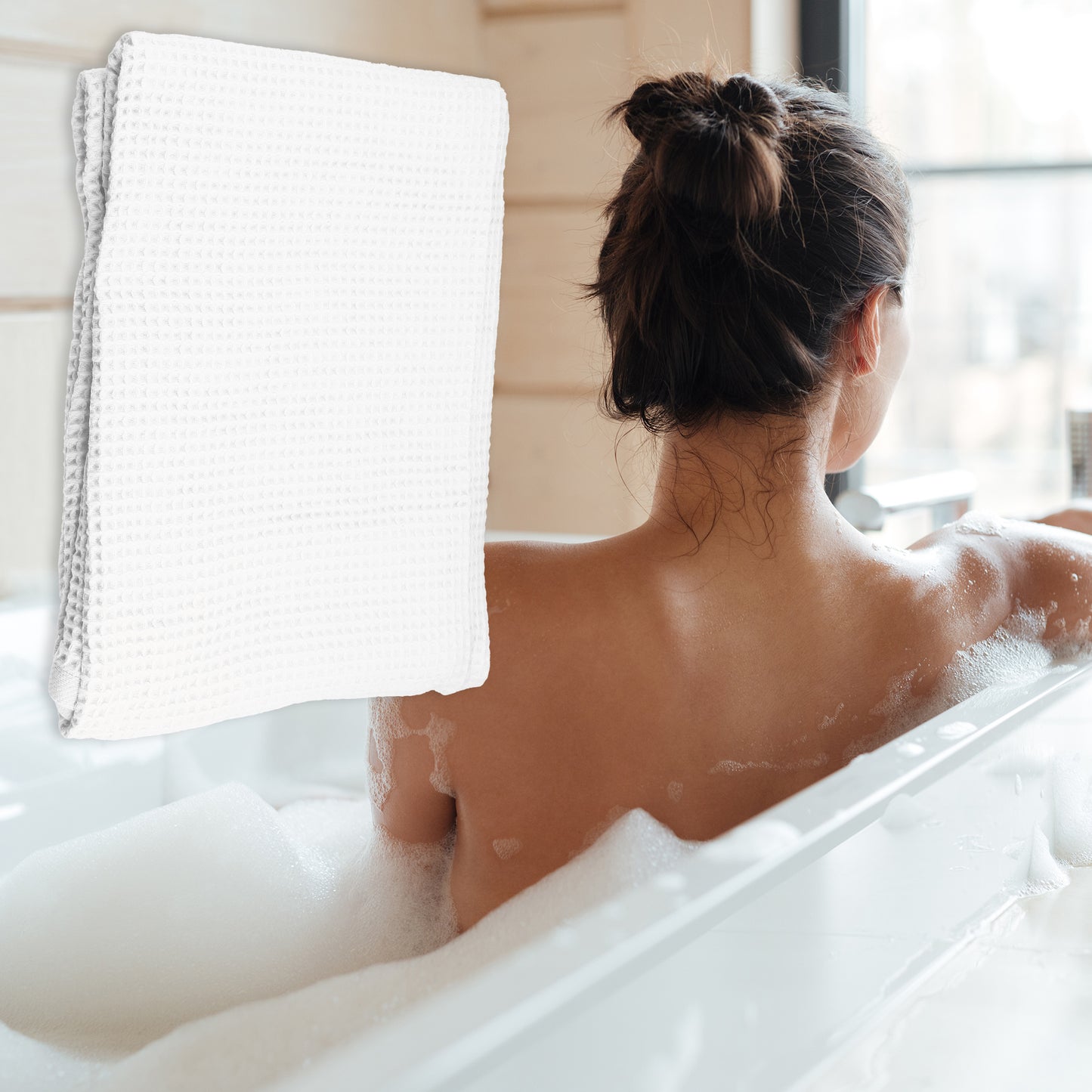 1 Pc Waffle Weave Soft Absorbent Cotton Bath Towel, White, 55.12"x27.56"