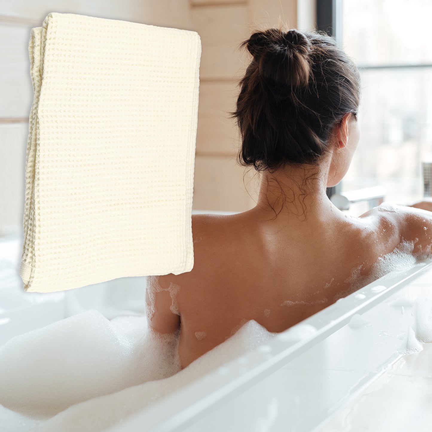 1 Pc Waffle Weave Soft Absorbent Cotton Bath Towel, Beige, 55.12"x27.56"
