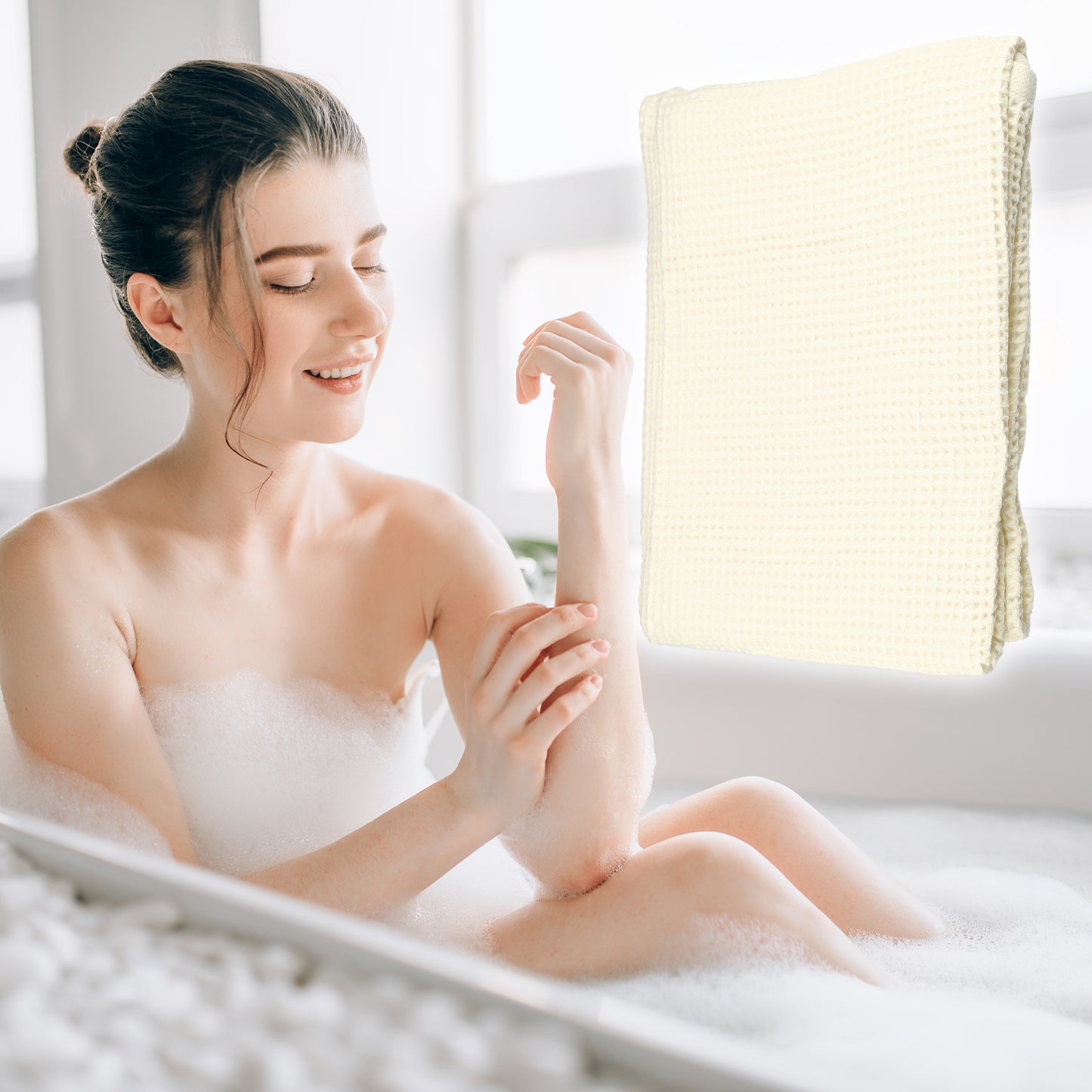 1 Pc Waffle Weave Soft Absorbent Cotton Bath Towel, Beige, 55.12"x27.56"
