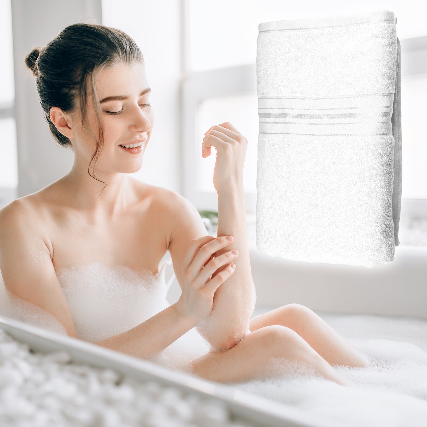 1 Pc Soft Absorbent Cotton Bath Towel, White, 55.12"x27.56"