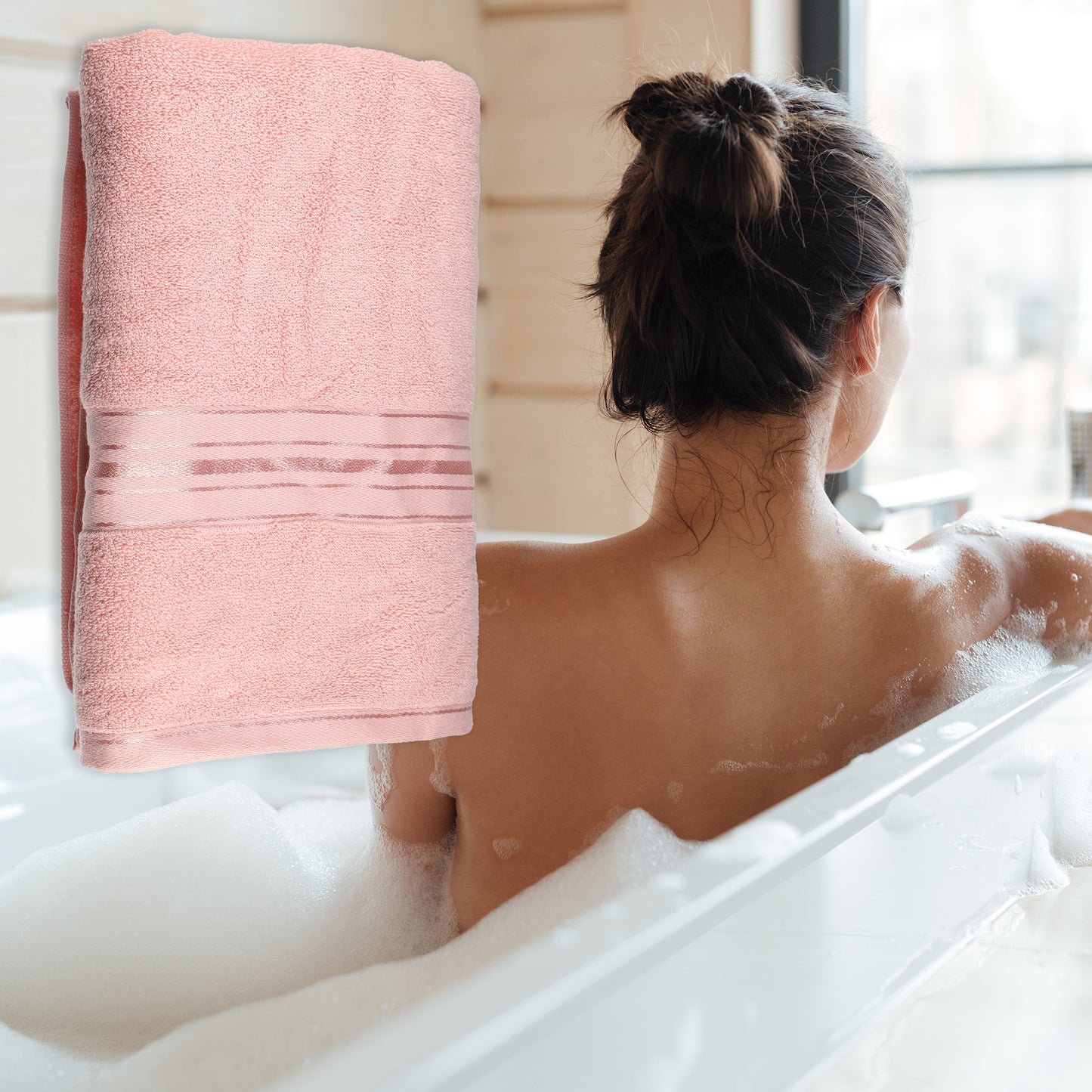 1 Pc Soft Absorbent Cotton Bath Towel, Pink, 55.12"x27.56"