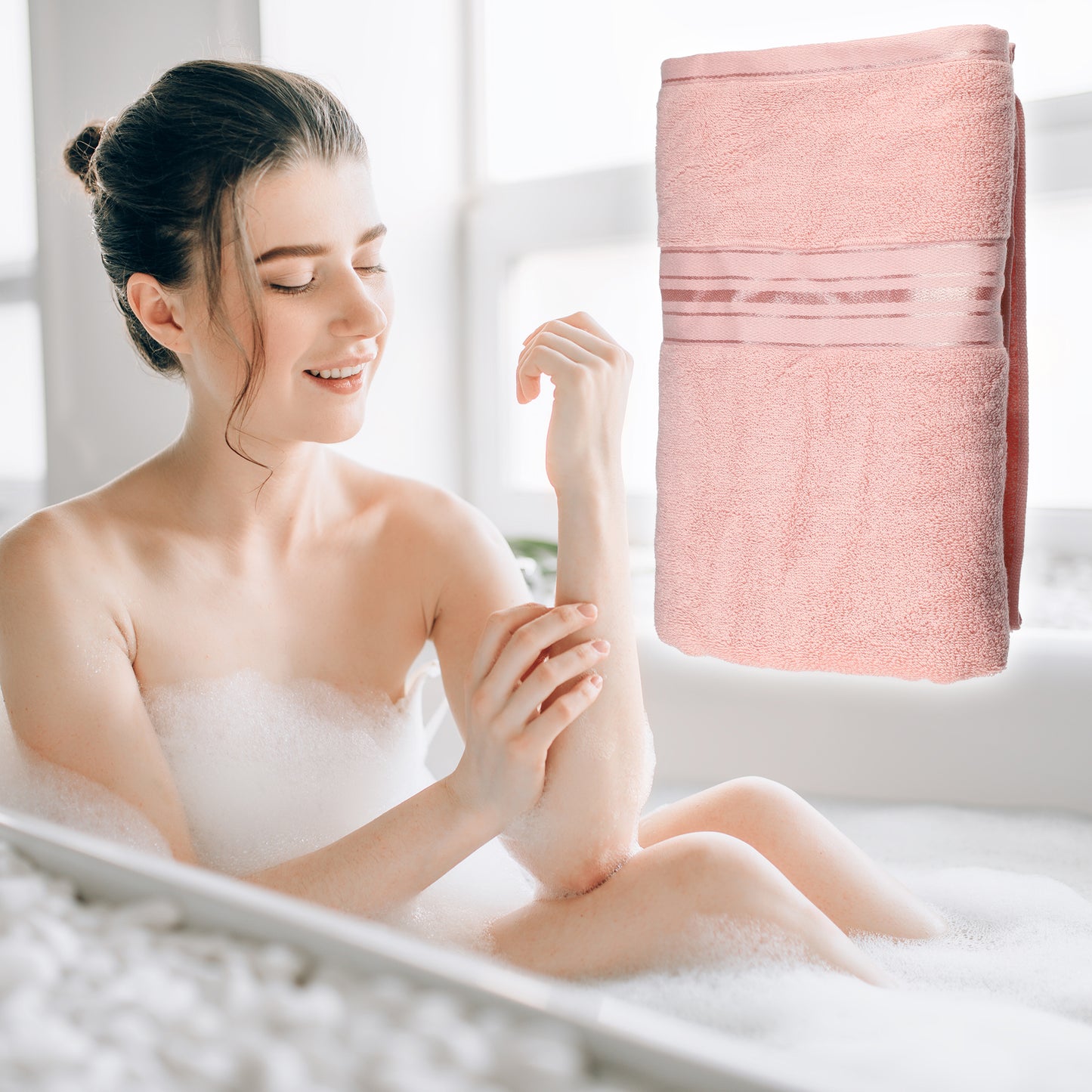 1 Pc Soft Absorbent Cotton Bath Towel, Pink, 55.12"x27.56"