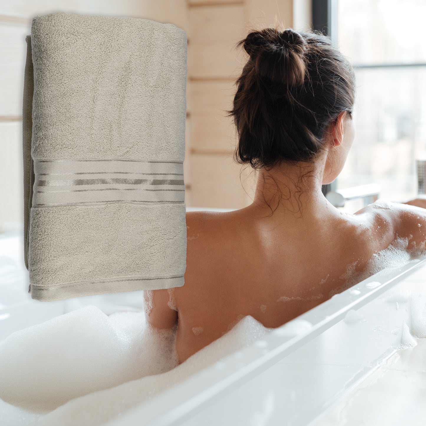 1 Pc Soft Absorbent Cotton Bath Towel, Beige, 55.12"x27.56"