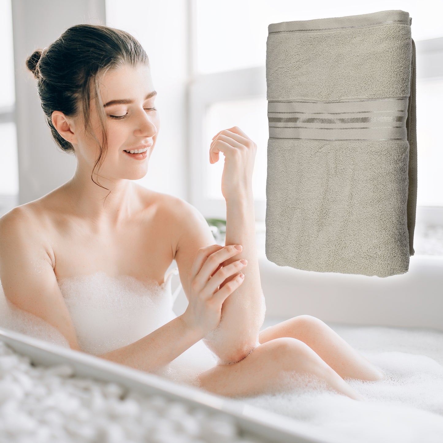 1 Pc Soft Absorbent Cotton Bath Towel, Beige, 55.12"x27.56"