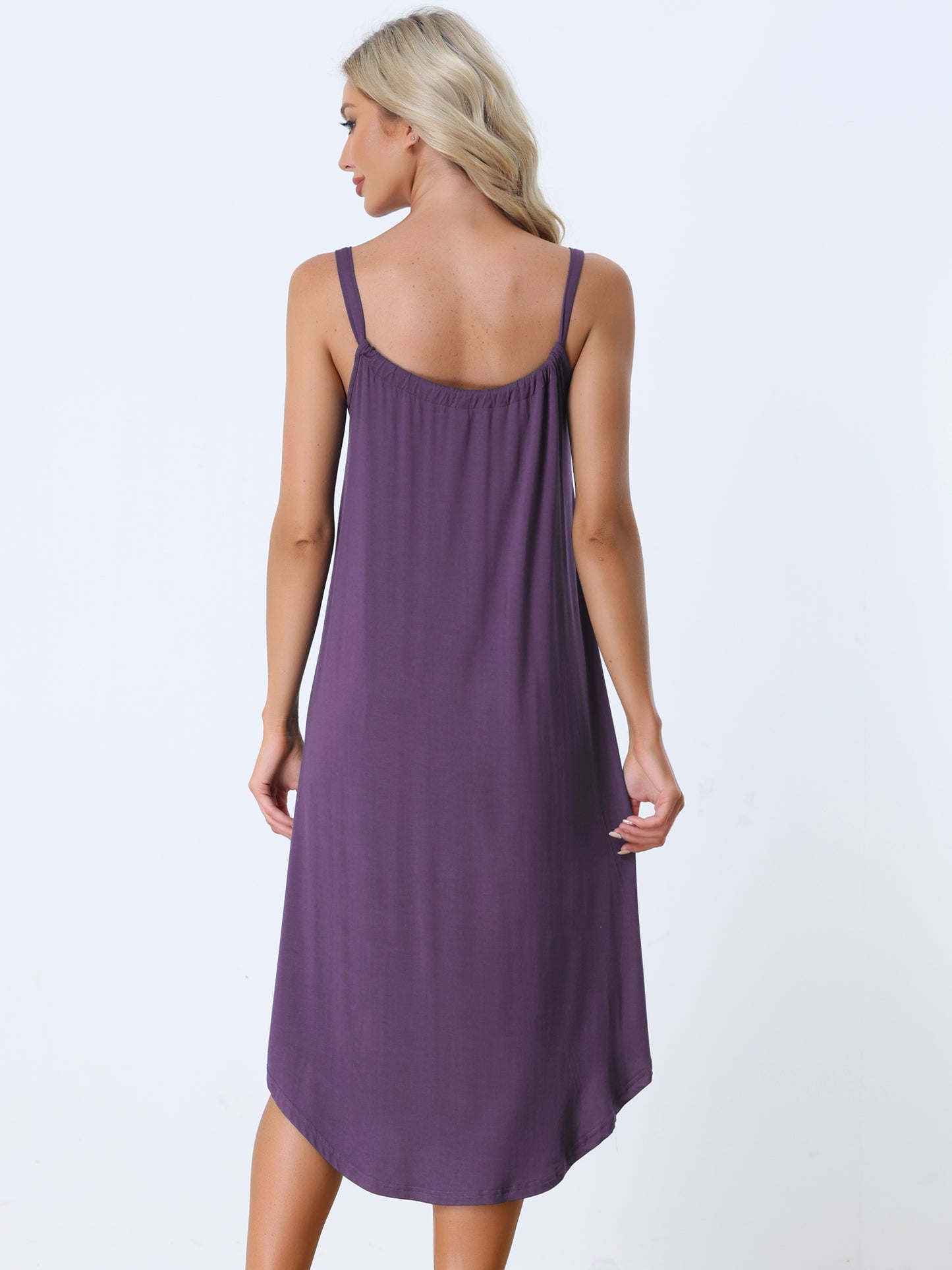 cheibear Pajama V Neck Nightdress Stretchy Lounge Cami Dress Purple