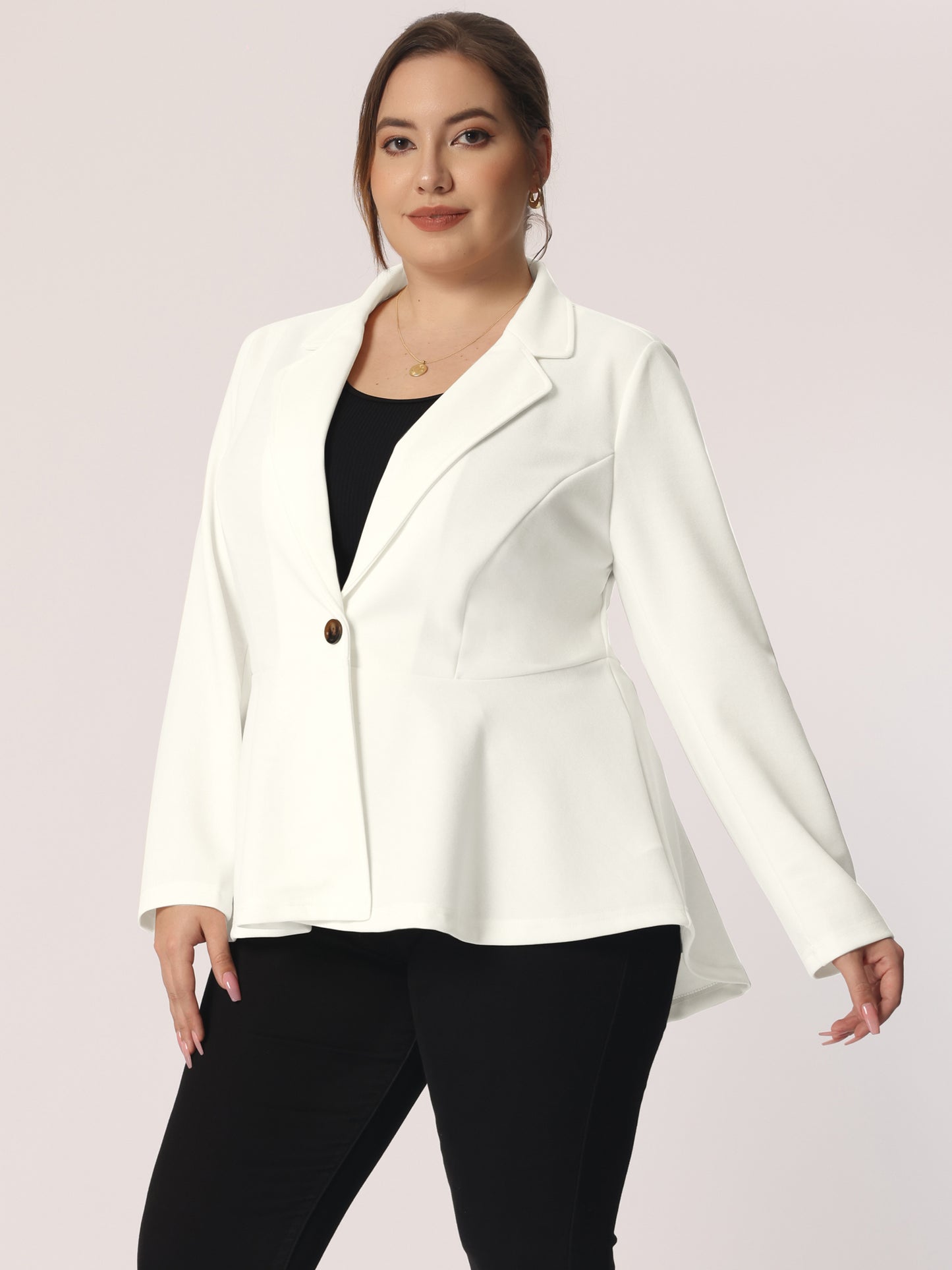 Blazer de talla grande para mujer, con volantes, cuello en V, manga larga, panel con muescas, botones, peplum, para oficina y trabajo