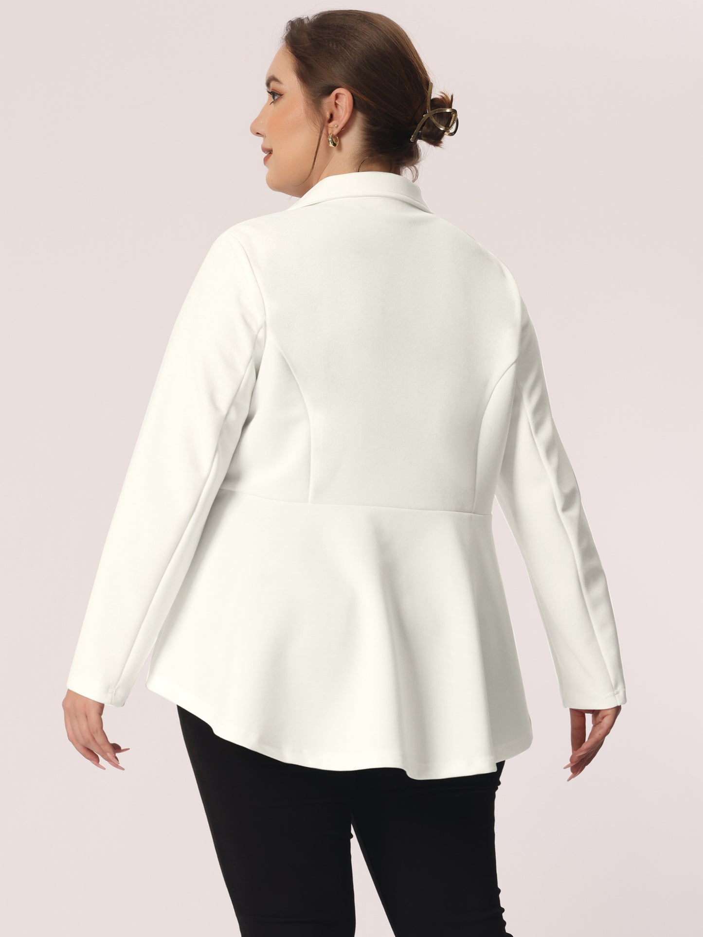 Blazer de talla grande para mujer, con volantes, cuello en V, manga larga, panel con muescas, botones, peplum, para oficina y trabajo