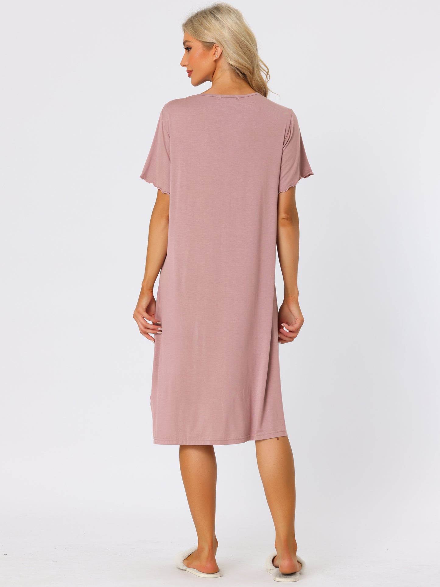Camisón de manga corta con botones para mujer, vestido de pijama