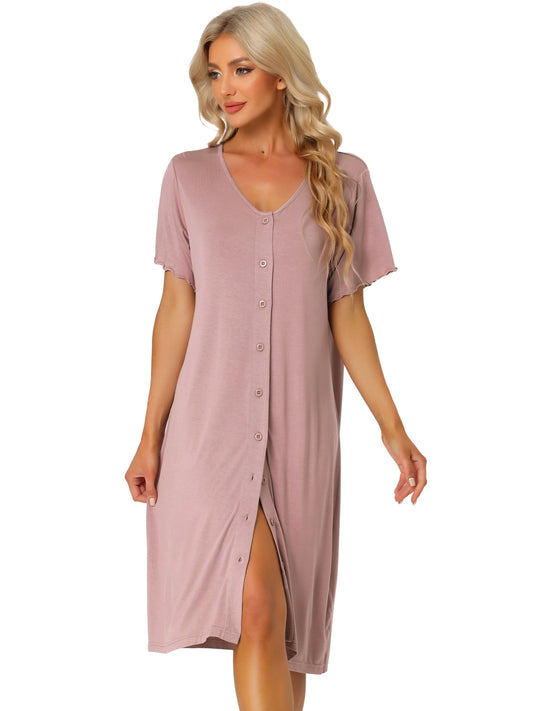 Camisón de manga corta con botones para mujer, vestido de pijama