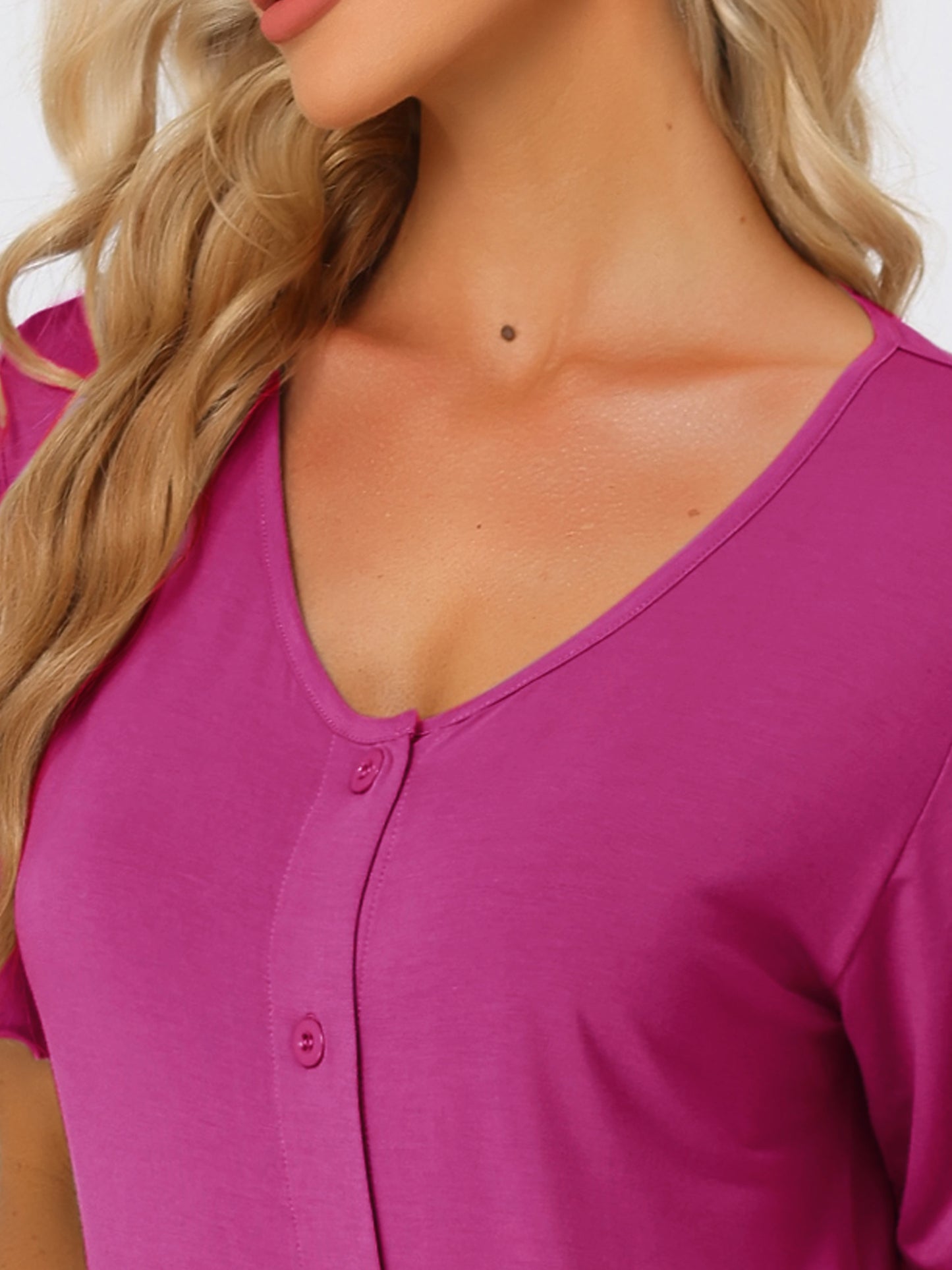 Camisón de manga corta con botones para mujer, vestido de pijama