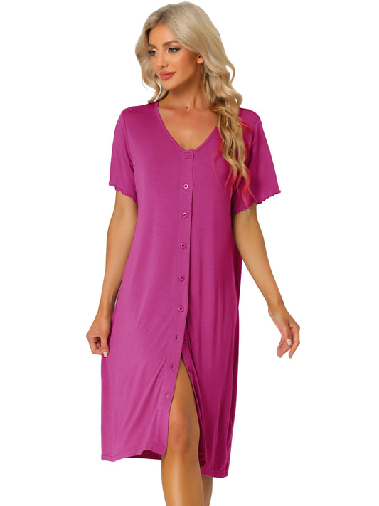 Camisón de manga corta con botones para mujer, vestido de pijama
