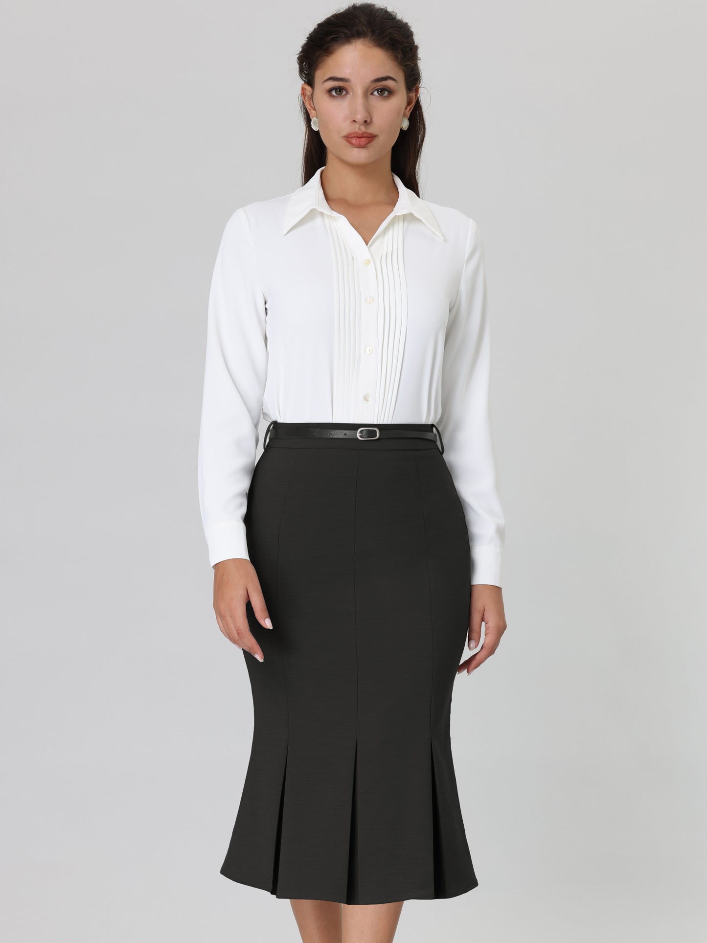 Women's Elegant Formal Skirt with Belt Knee Length Fishtail Pencil Skirt