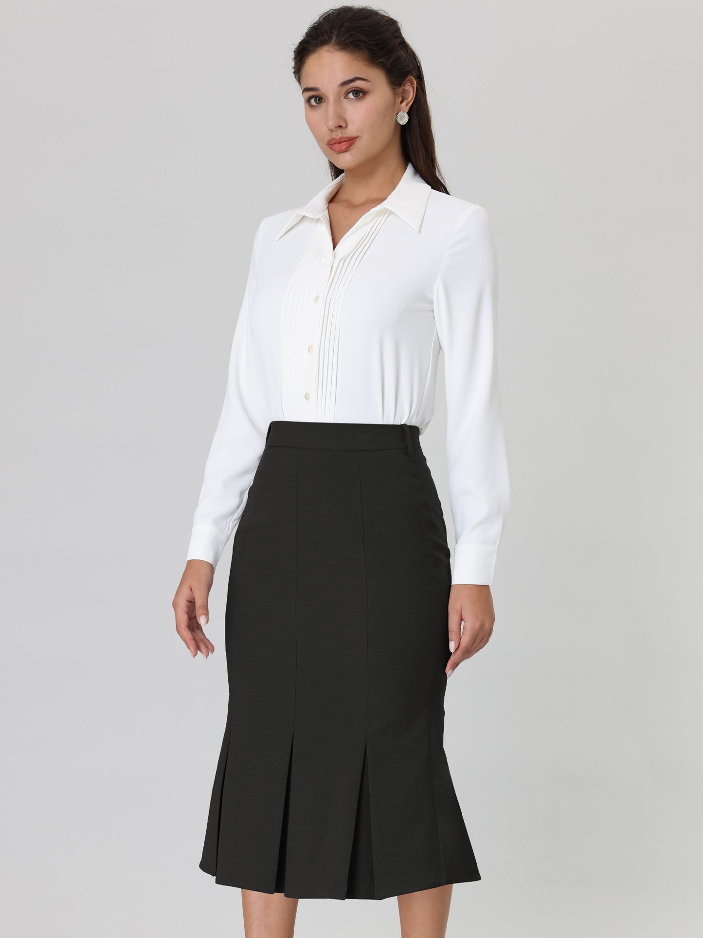 Women's Elegant Formal Skirt with Belt Knee Length Fishtail Pencil Skirt