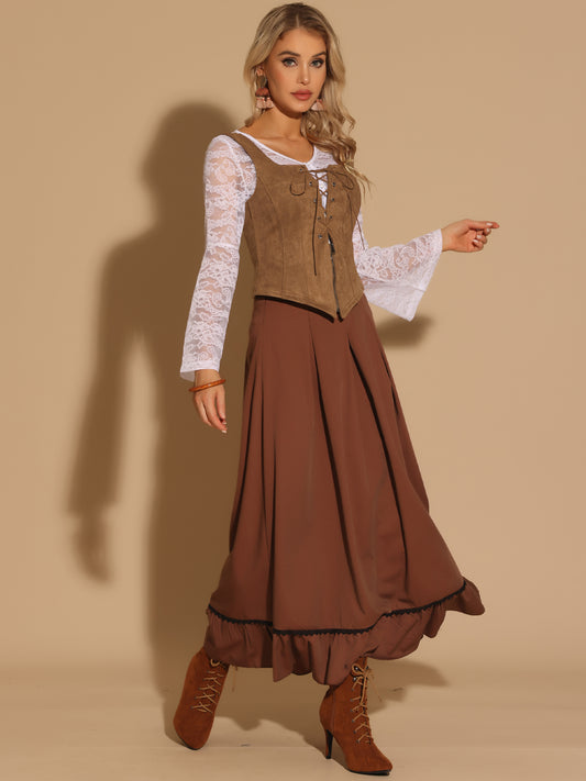 Women's Faux Suede Vintage Steampunk Retro Corset Sleeveless Lace Up Waistcoat Vests