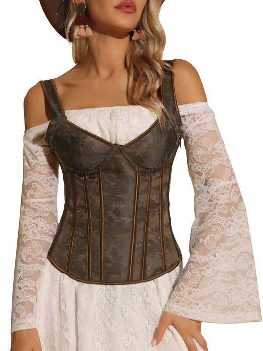 Tops de corsé para mujer, top bustier floral vintage, bustier sexy con varillas, faja moldeadora