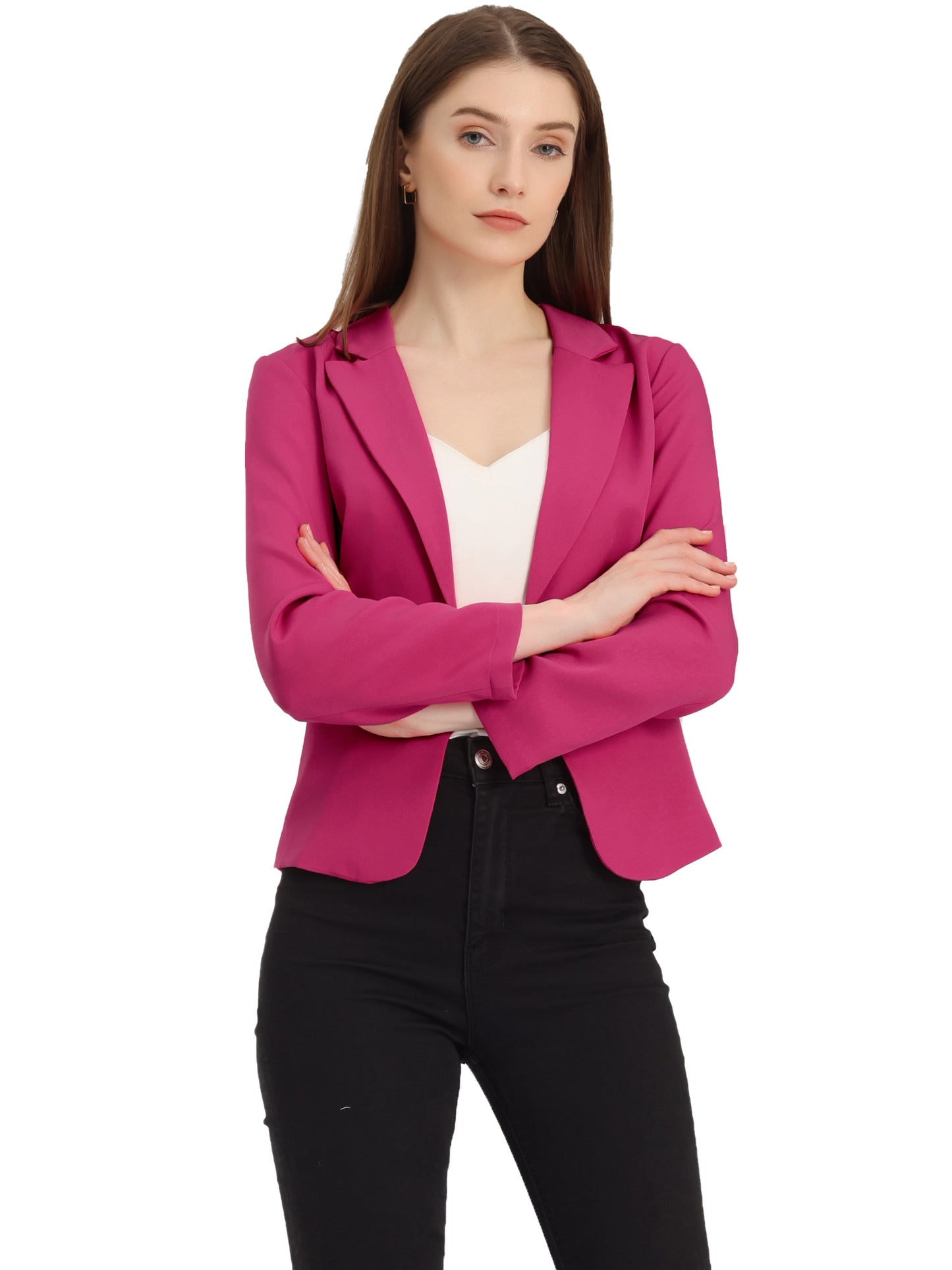 Women's Open Front Business Casual Lightweight Crop Blazer (Available in Plus Size)