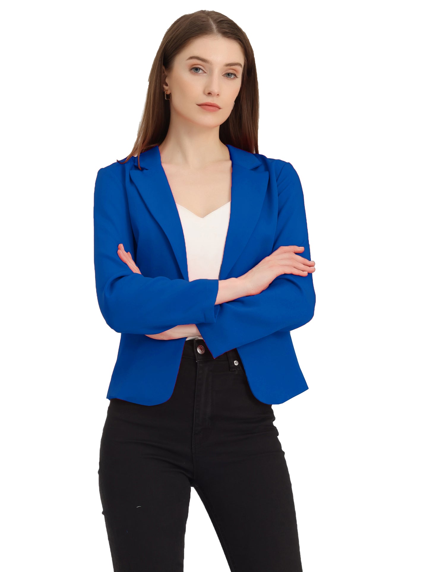 Women's Open Front Business Casual Lightweight Crop Blazer (Available in Plus Size)