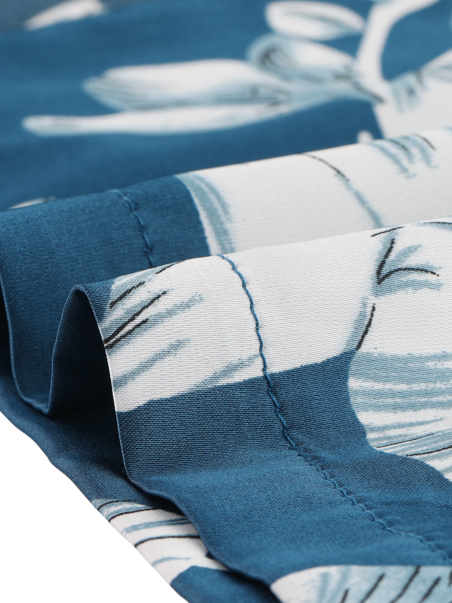 cheibear Pajama Set Silk Short Sleeves and Pants Floral Satin Sets Blue