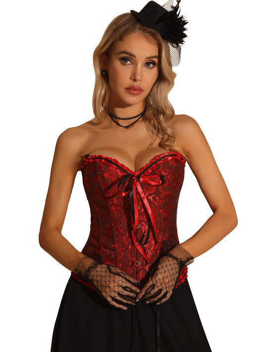 Women's Corset Tops Lace Up Shapewear Boned Overbust Bustier Corset Top