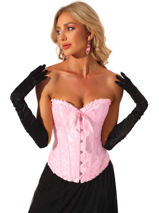 Women's Corset Tops Lace Up Shapewear Boned Overbust Bustier Corset Top