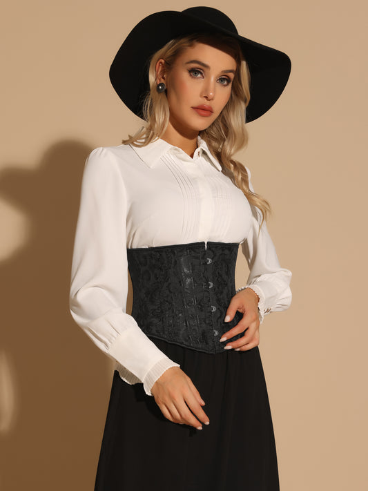 Corsé bajo el busto con cintura ajustada y ballenas de acero con espalda con cordones vintage para mujer