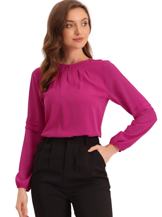 Women's Keyhole Neck Long Sleeve Business Casual Blouse Shirt