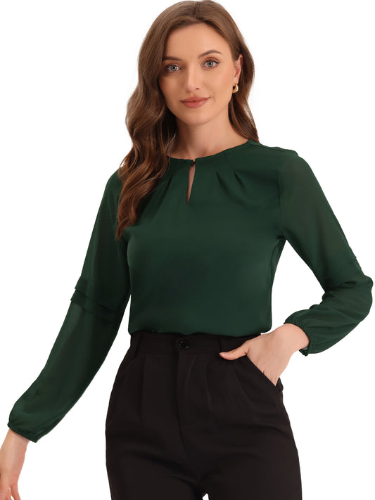 Women's Keyhole Neck Long Sleeve Business Casual Blouse Shirt