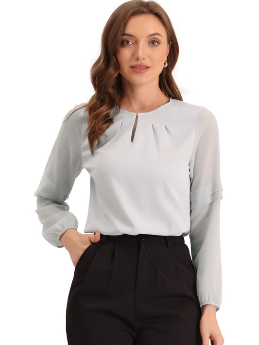 Women's Keyhole Neck Long Sleeve Business Casual Blouse Shirt