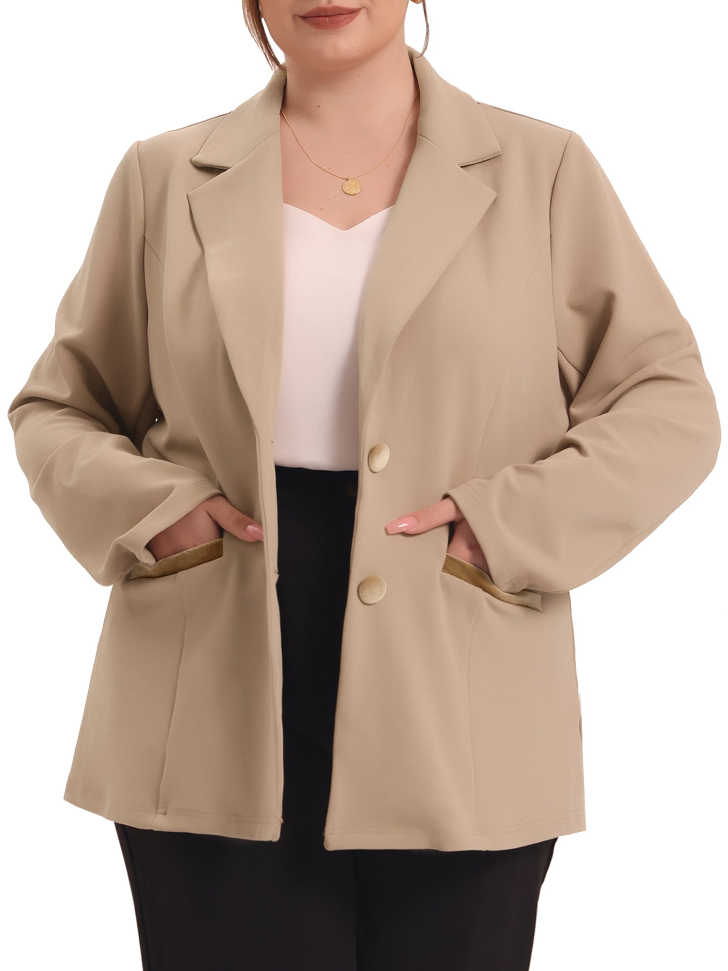 Blazer de talla grande para mujer, con solapa con muescas y cuello en V, para oficina, trabajo, negocios, chaqueta, blazer