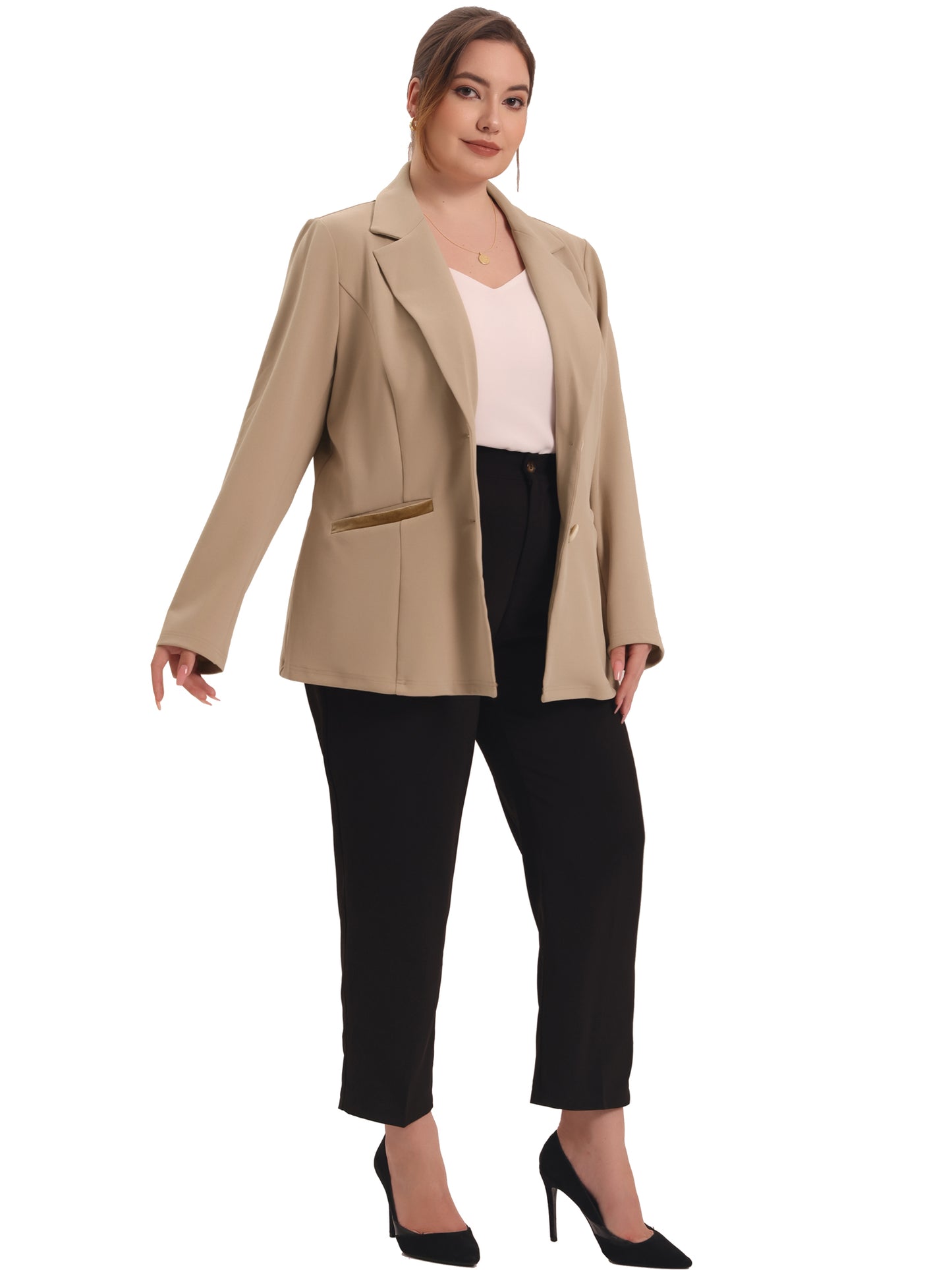 Blazer de talla grande para mujer, con solapa con muescas y cuello en V, para oficina, trabajo, negocios, chaqueta, blazer