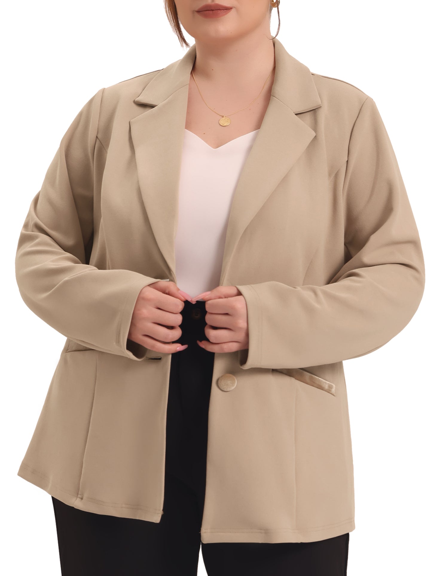 Blazer de talla grande para mujer, con solapa con muescas y cuello en V, para oficina, trabajo, negocios, chaqueta, blazer