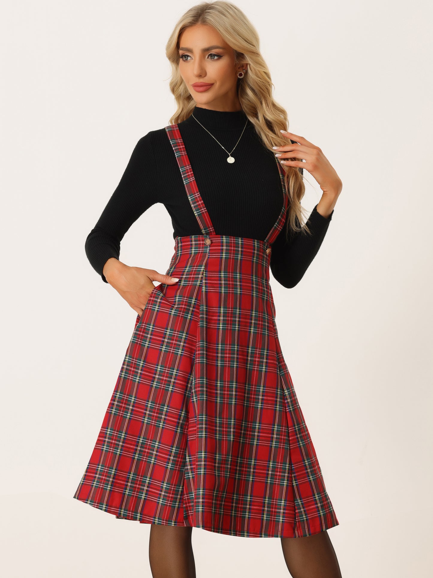 Women's Overall Dress Tartan Plaid Pinafore Suspender Skirt
