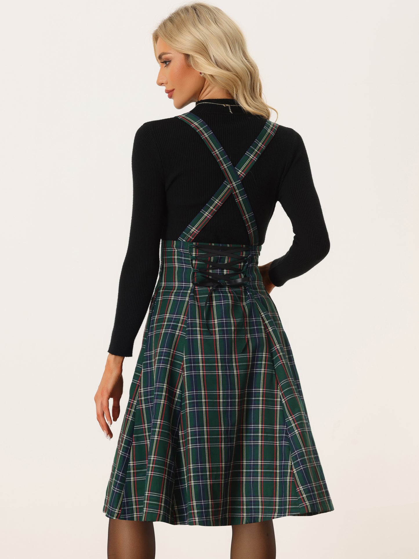 Women's Overall Dress Tartan Plaid Pinafore Suspender Skirt