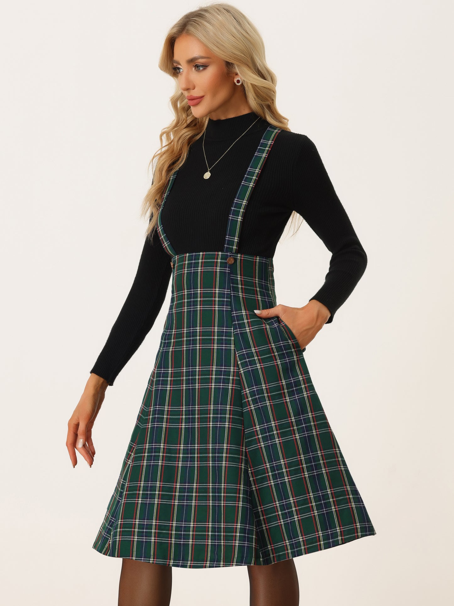 Women's Overall Dress Tartan Plaid Pinafore Suspender Skirt