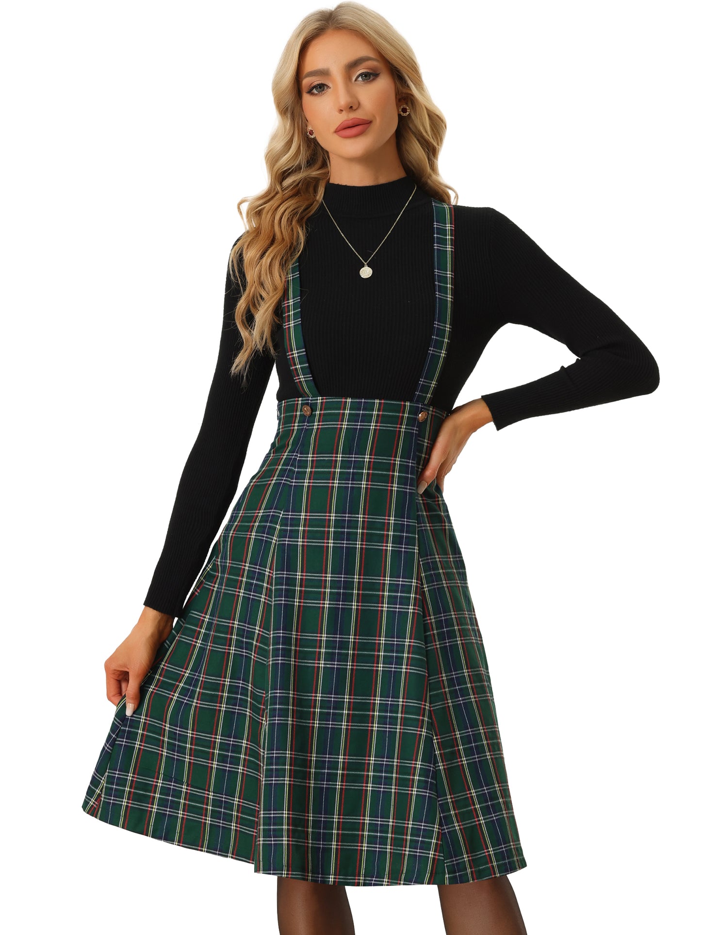 Women's Overall Dress Tartan Plaid Pinafore Suspender Skirt