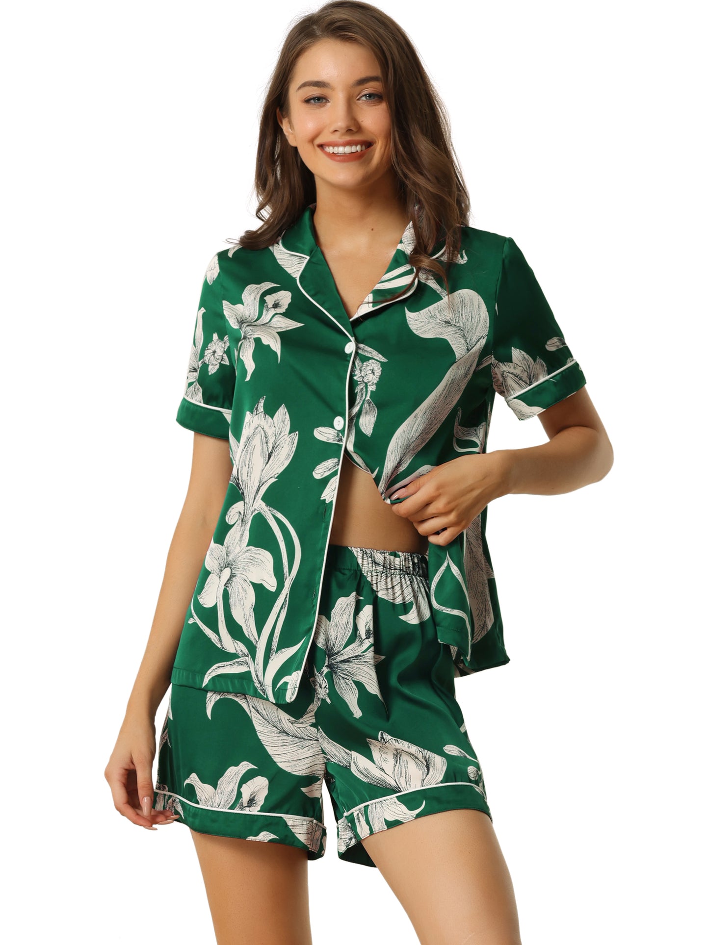 Ensemble pyjama d'été pour femme, chemise hawaïenne boutonnée avec short