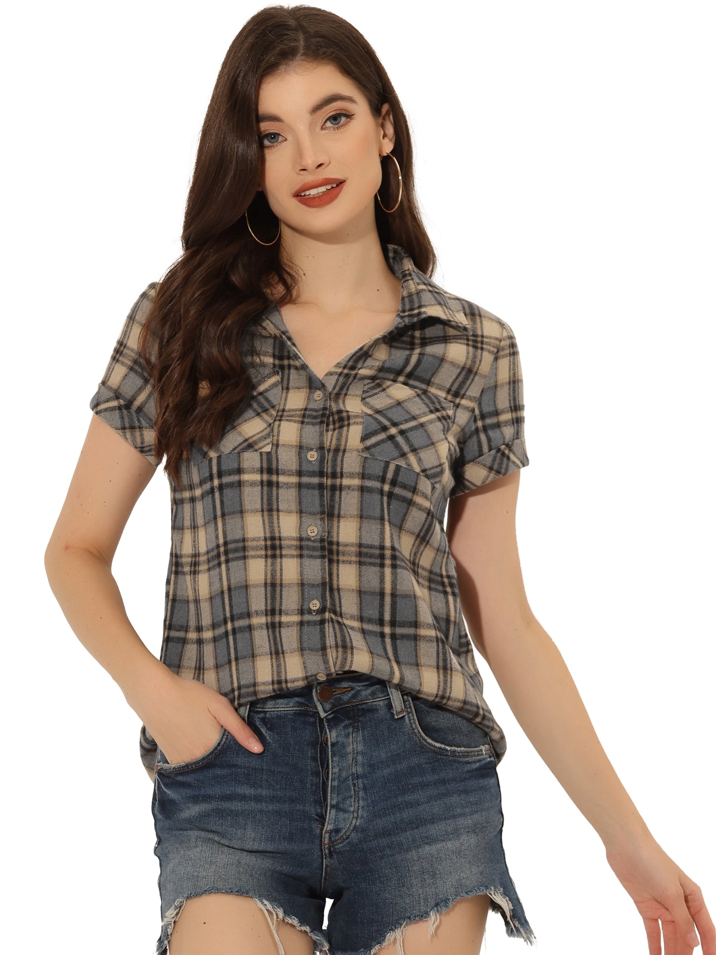 Women's Classic Button Down Cotton Plaid Shirt (Available in Plus Size)