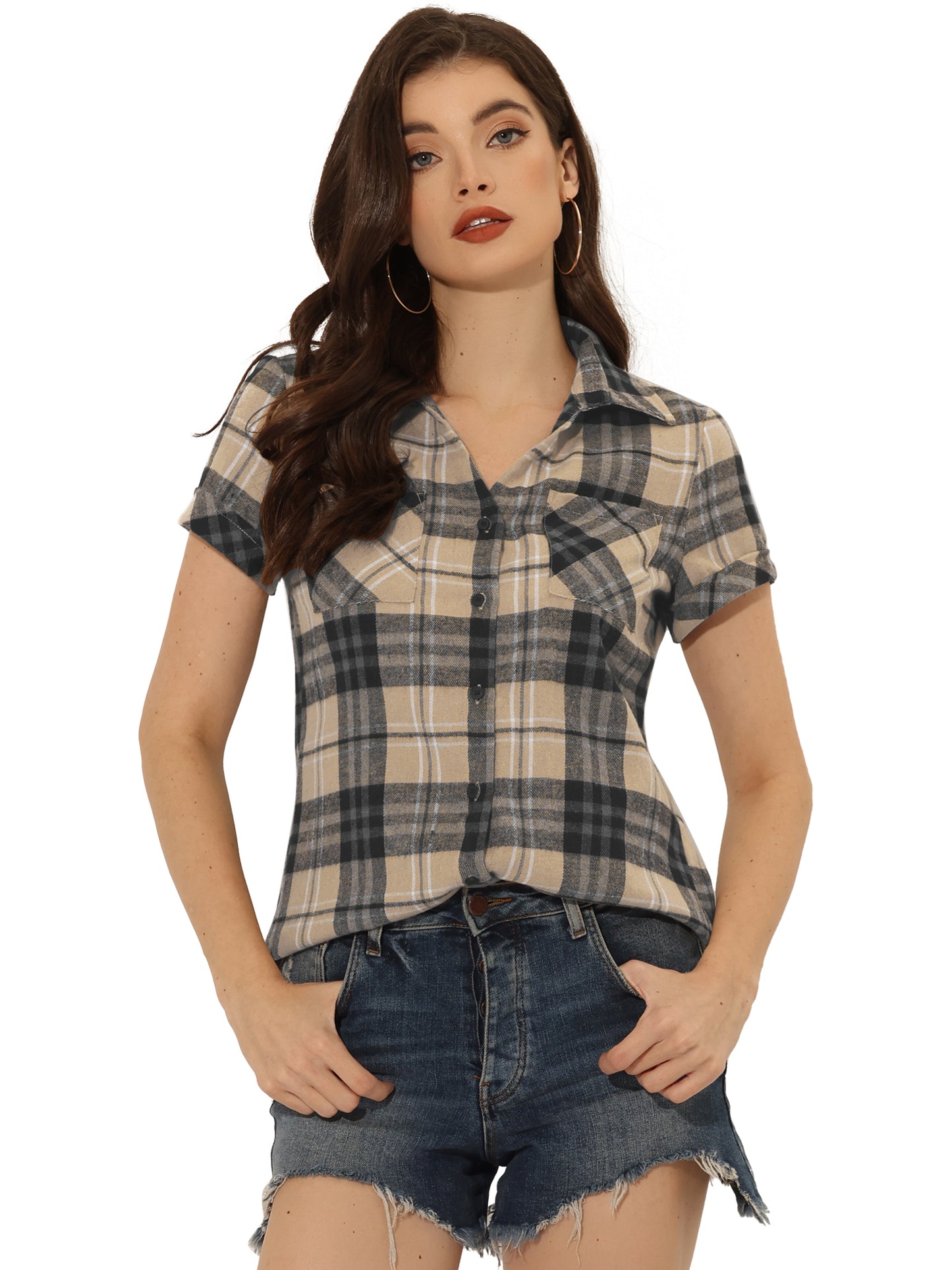 Women's Classic Button Down Cotton Plaid Shirt (Available in Plus Size)