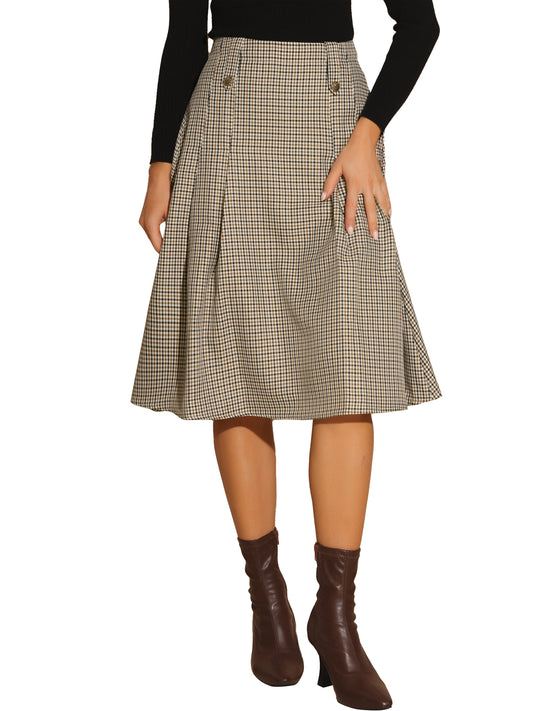 Faldas a cuadros vintage para mujer, falda midi plisada de cintura alta y corte A