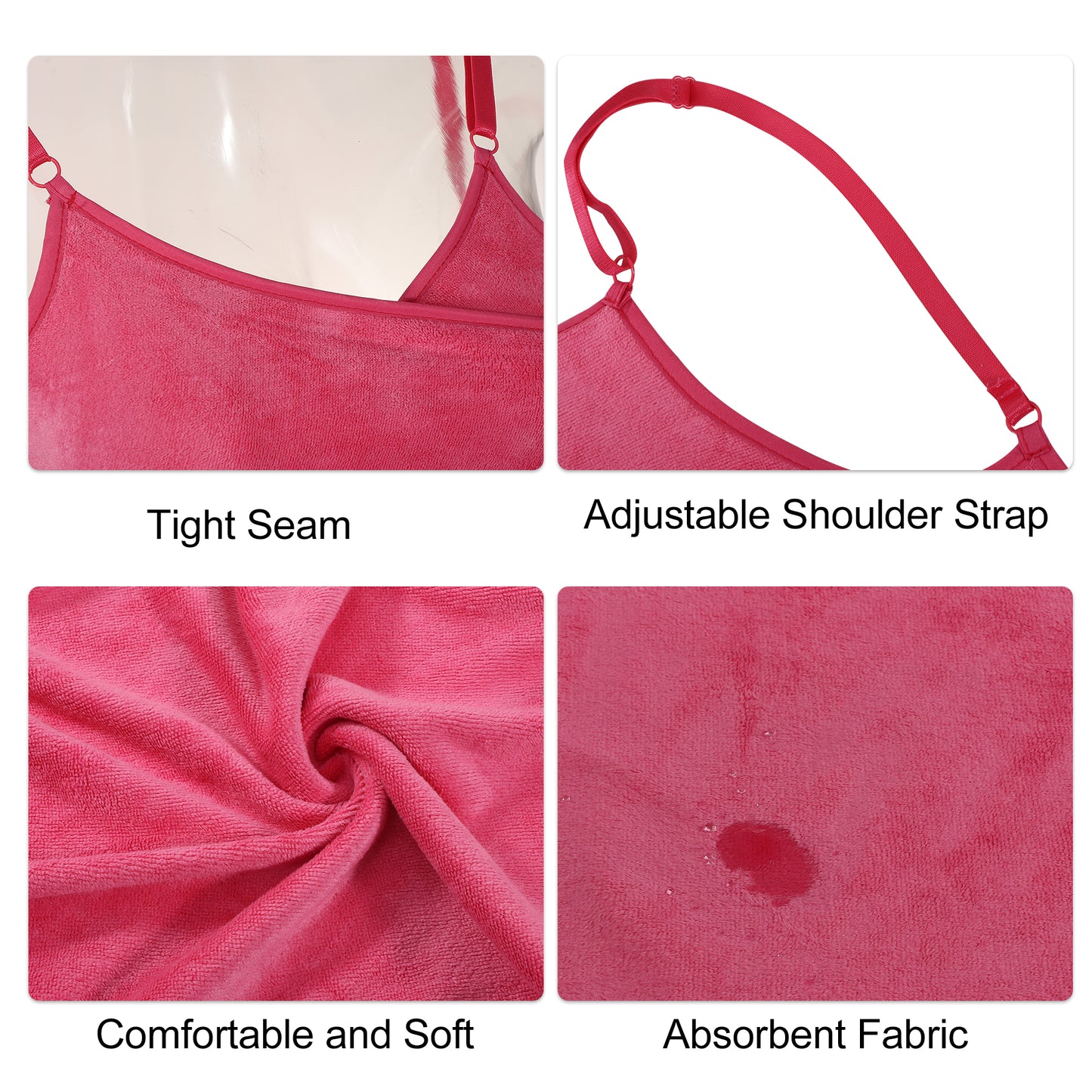 Bath Wrap Towel for Women, Adjustable Strap Shower Wrap Robe, Rose Red