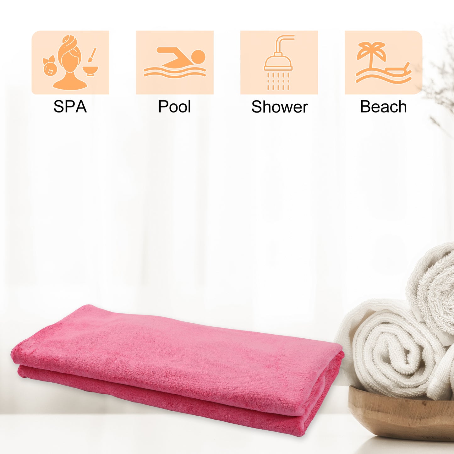 Bath Wrap Towel for Women, Adjustable Strap Shower Wrap Robe, Rose Red