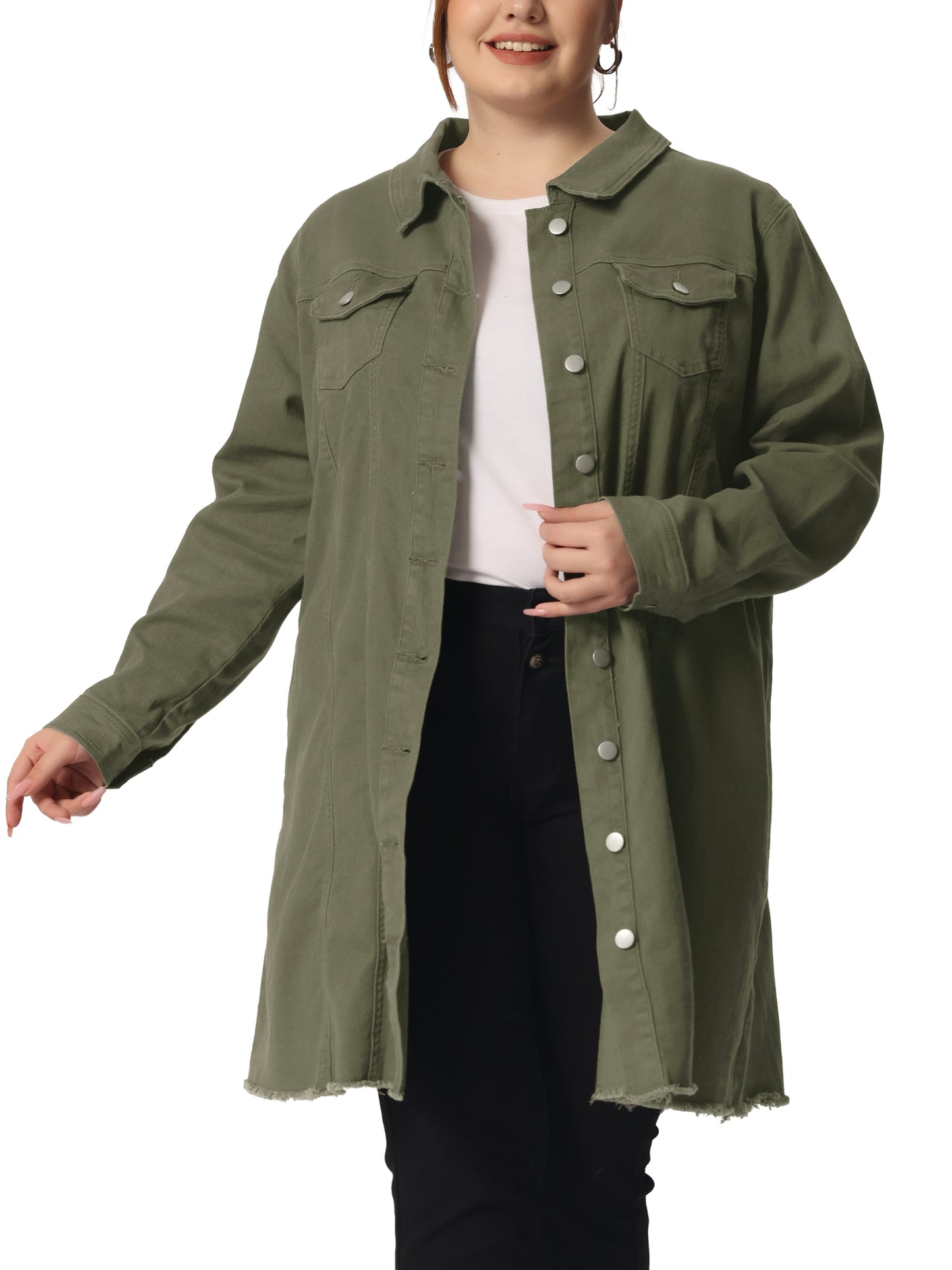 Women's Plus Size Denim Jacket Casual Long Distressed Button Up Pockets Jean Jackets