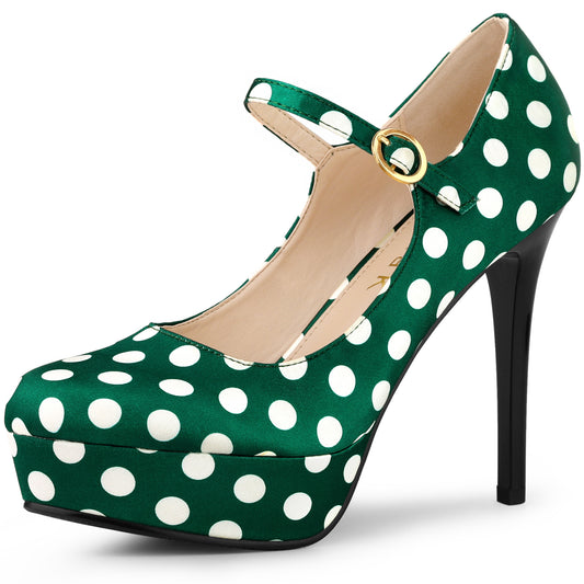 Zapatos Mary Jane de plataforma con lunares y tacón de aguja para mujer