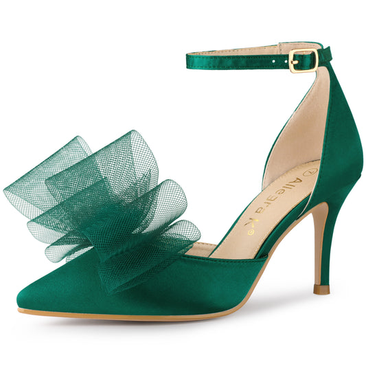 Women's Bow Tie Ankle Strap Stiletto Heels Pumps