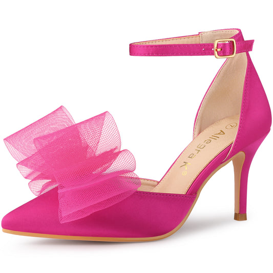 Zapatos de tacón de aguja con tira al tobillo y lazo para mujer